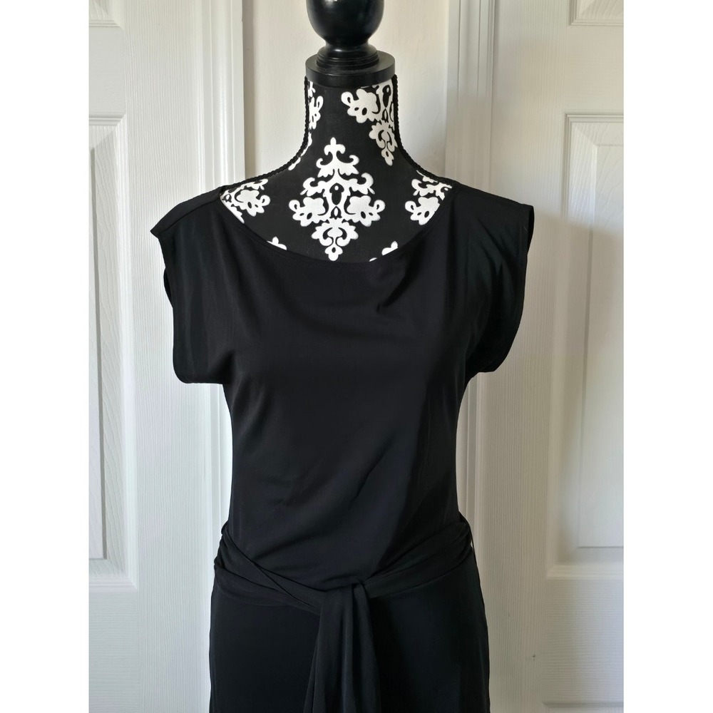 Women XS Cache Black Ruched Detail Cap Sleeve‎ Elegant Chic Top